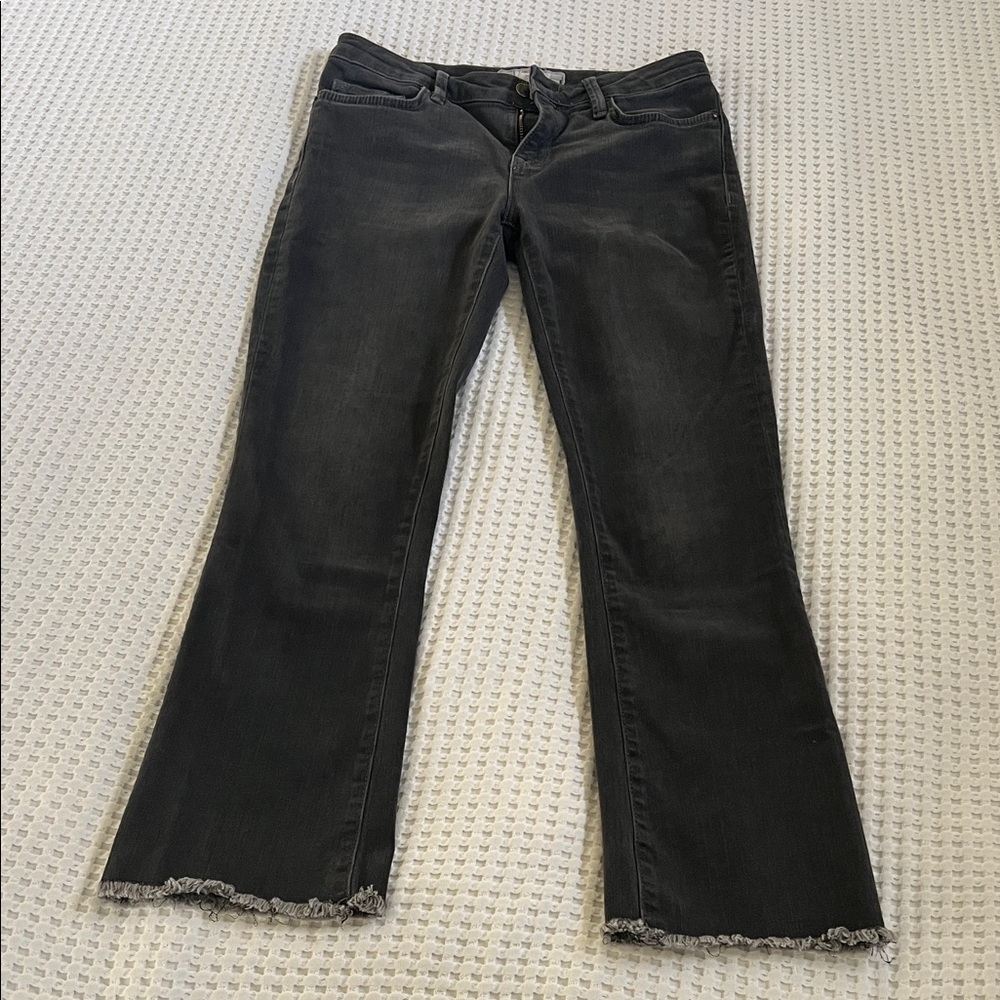 Free People Black Flare Jeans with Frayed Hem
